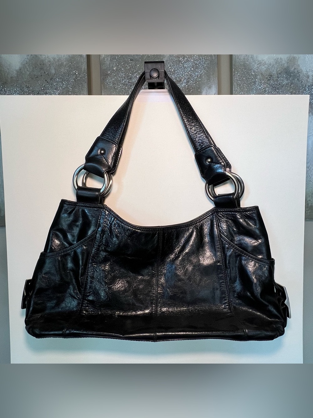 VNTG Kenneth Cole Reaction Black Leather Shoulder Bag Hobo Tote Purse